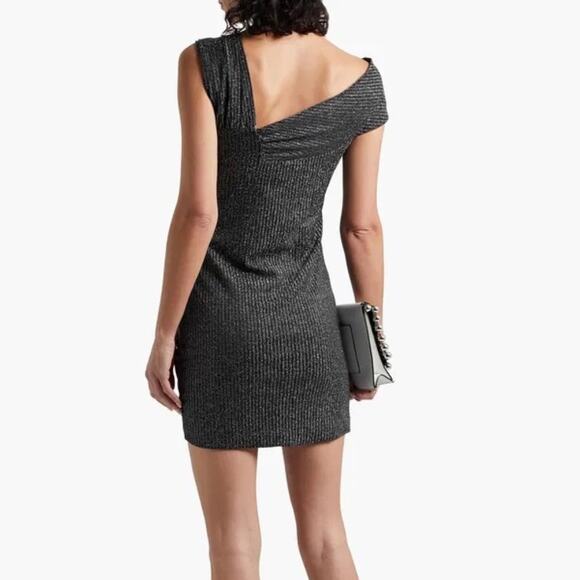 IRO Club black silver metallic asymmetrical neckline dress size 36 or Small NWT - Picture 14 of 14